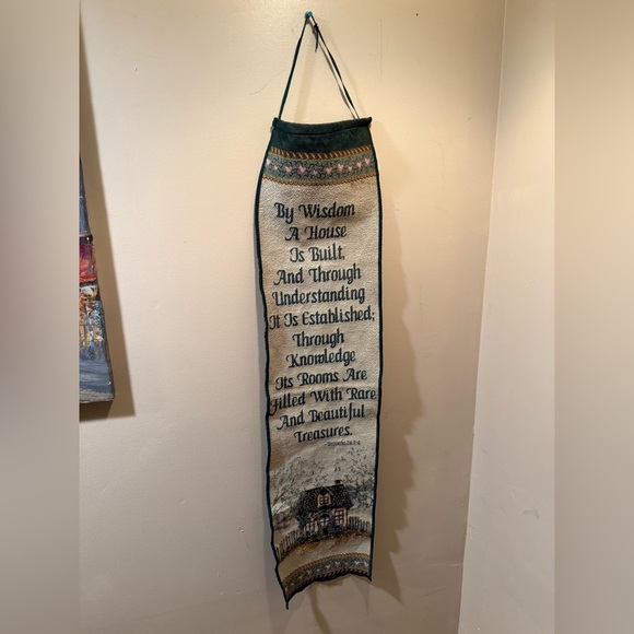 Vintage 1984 Elegant Green and Cream Wall Hanging Proverbs - Picture 1 of 4